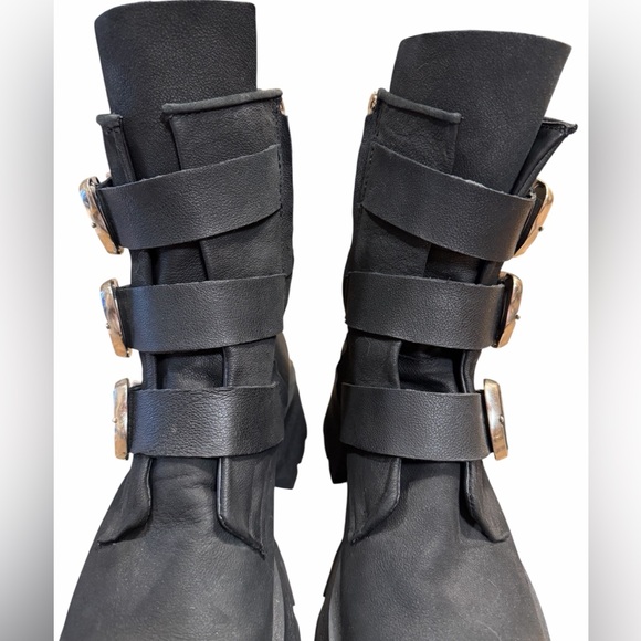 Steve Madden Roland Boots Combat Size 11 Black Side Zipper Triple Buckle Edgy - Picture 5 of 14
